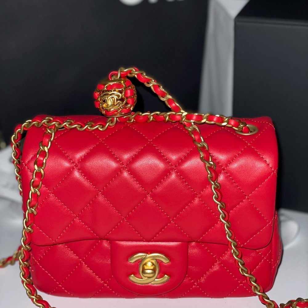 Chanel 2022 Mini Flap Handbag with Pearl Crush Lambskin spring summer collection